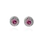 14k White Gold Round Pink Tourmaline and Diamond Earrings