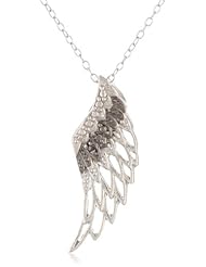 Sterling Silver Black Diamond Accent Angels Wing Pendant Necklace , 18"