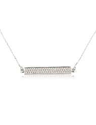 Sterling Silver CZ Bar Necklace Horizontal Bar Pendant- Silver Bar Pendant 1.2" in Length