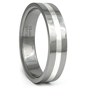 Tungsten Carbide Silver Inlay Wedding Band Ring