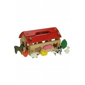Farm House Shape Sorter - Includes 9 Wooden Farm Animals Ages 2+ - Wooden Toy