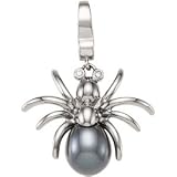 Sterling Silver Rhodium Freshwater Cultured Black Pearl Black Diamond Spider Charm 7.5- 8mm .02ct