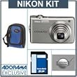Nikon Coolpix S630 Digital Camera Kit, Silver with 4GB SD Memory Card, Camera Case, 2 Year Extended Service Coverage,