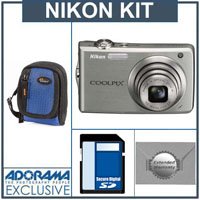 Nikon Coolpix S630 Digital Camera Kit, Silver with 4GB SD Memory Card, Camera Case, 2 Year Extended Service Coverage,