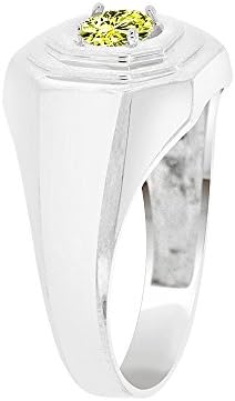Sterling Silver White Rhodium, Classic Ring Men Guy Gent Synthetic Nov Birthstone Yellow CZ