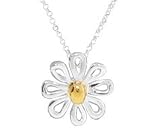 Bling Jewelry Whimsical Two Toned Sterling Silver Daisy Pendant 16in