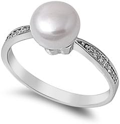Silver CZ Ring - Pearl - Size 7 RC104525-07