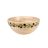 T and G Large Salad Bowl in Hevea with Hand Painted Olives