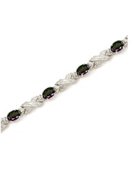 10K White Gold Oval Mystic Topaz and Diamond Bracelet