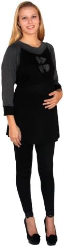 Two Piece Maternity Black Outfit Set with White Elastic Waist Leggings Long Sleeve