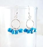 Genuine Stone Cluster Circle Sterling Silver Earrings, Turquoise