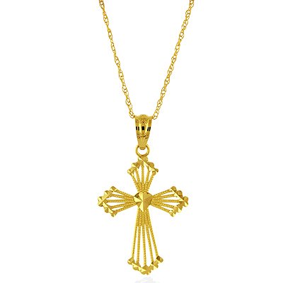 14K Yellow Gold Filigree Cross Pendant with Chain – 18″
