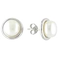 Sterling Silver Fwp Button Earrings - White