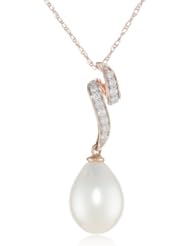10k Rose Gold Cultured Freshwater Cultured Pearl and Diamond Pendant Necklace (0.1 cttw, GH Color, I2-I3 Clarity), 17"