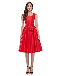 Sleeveless Square Neck Taffeta Vintage  Party Dress  With a Bow(s)