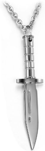 JuliesDeal Fashion Jewelry Fashion Unisex Stainless Steel Necklace Silver Personalized Dagger Pendant 5.8x1.5cm Chain Necklets 14.3g Weight For Men's Or Women's Best Gift