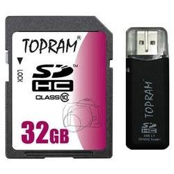 TOPRAM 32G 32GB SD SDHC Class 10 Secure Digital Memory Card (SD Ver. 3.0) with R3 Card Reader - TRSD32GSDHC10R3