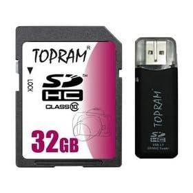 TOPRAM 32G 32GB SD SDHC Class 10 Extreme Speed Secure Digital Memory Card (SD Ver. 3.0) with R3 Card Reader - TRSD32GSDHC10R3a