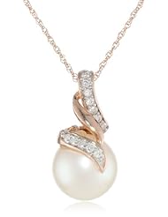 10k Rose Gold Cultured Freshwater Cultured Pearl and Diamond Pendant Necklace (0.1 cttw, GH Color, I2-I3 Clarity), 17"