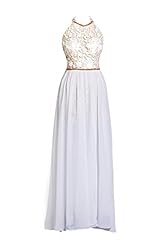 A-line Halter Sleeveless Chiffon Lace Beaded Backless Evening Dress/Prom Dress/Party Dress  with a Brush/Sweep Train 