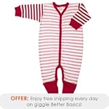giggle Better Basics Striped Footie (Organic Cotton) - Pink/Red