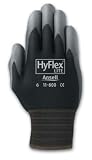 Ansell Hyflex 11-600 Gray Polyurethane Coated on Black Nylon Liner Lightweight Assembly Industrial Gloves, Knitwrist Cuff, XL (Pack of 12 Pairs)