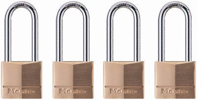 Master Lock 140QLH 4-Pack 1-9/16 Inch Solid-Brass Long-Shackle Keyed-Alike Padlock - Quantity 1