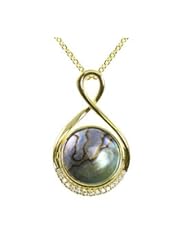18k 14mm Mystique pearl and diamond (.138ctw) pendant, 18"