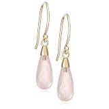 14k Yellow Gold Rose Quartz Briolette Drop Earrings