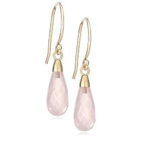 14k Yellow Gold Rose Quartz Briolette Drop Earrings by 