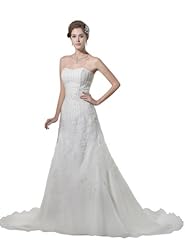 Strapless Beaded Applique Organza/Satin Spring Fall Mermaid Sweetheart Wedding Dress  with a Court Train 