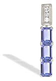 14K White Gold Genuine Emerald-cut Tanzanite and Diamond 3-Stone Pendant