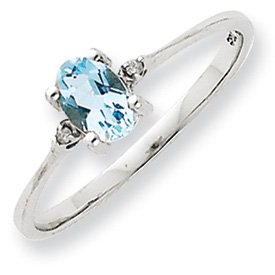 14k White Gold Diamond & Aquamarine Birthstone Ring