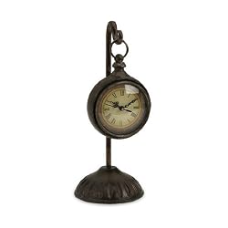 14" Distressed Antique Style Roman Numeral Hanging Desk Clock