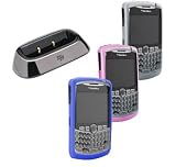 Dark Blue, Magenta and White Silicone Skin Cover Case with Charging Pod for Blackberry Curve 8300 8310 8320 8330