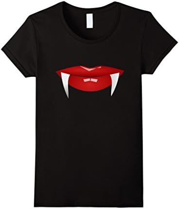 Women's Sexy Vampire Full Red Lips TShirt for Halloween Small Black