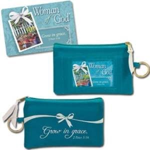 Woman of God Grow in Grace [6 Ct - Zippered Id Card Case & Scripture Card]