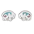 Southwestern Bear Earrings in Turquoise, Coral and Sterling Silver, #7990