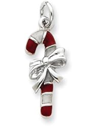Sterling Silver Enameled Candy Cane Charm