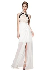 A-line Lace Floor Length High-Neck Chiffon Natural   Waistline Prom Dress 
