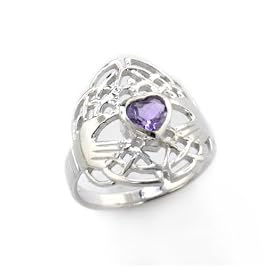 Celtic Knot and Genuine Amethyst Irish Claddagh Sterling Silver Ring Size 6(Size 4,5,6,7,8,9,10,11,12,13,14,15)
