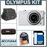 Olympus E-PM1 Digital Camera Kit - White - M.Zuiko MSC ED m14-42mm F3.5/5.6 II R Silver Lens, 8GB SD Memory Card, Spare BLs-1 Lithium-I n Rechargeable Battery, Camera Case, USB 2.0 SD Card Reader