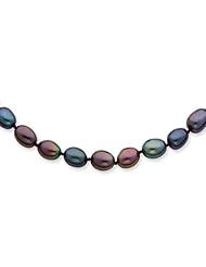 14k White Gold 18in 6-6.5mm Black Freshwater Cultured Pearl Necklace.