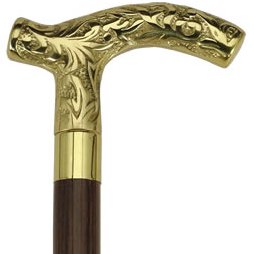Men Embossed Derby Cane Walnut Maple Shaft, Solid Brass Handle -Affordable Gift for your Loved One! Item #DHAR-11247