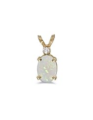 14k Yellow Gold Oval Opal And Diamond Pendant with 18" Chain