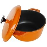 Paylesscookware Enamel Cast Iron Orange Round Casserole Pot 4 1/4-qt.