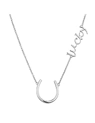 .925 Sterling Silver Rhodium Plated Lucky Horseshoe Pendant Necklace with 1.2mm Cable Rolo Chain - 16"+2" Inches Extension