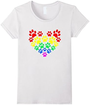 Women's Color Paw print Heart 1 T-Shirt XL White
