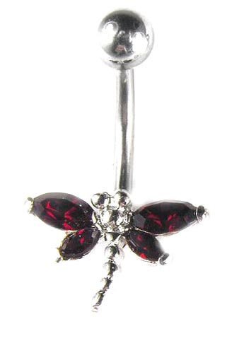Stainless Steel Dragonfly Belly Ring with RedCZ