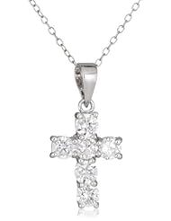Sterling Silver Cubic Zirconia 6 Stone Cross Pendant Necklace, 18"